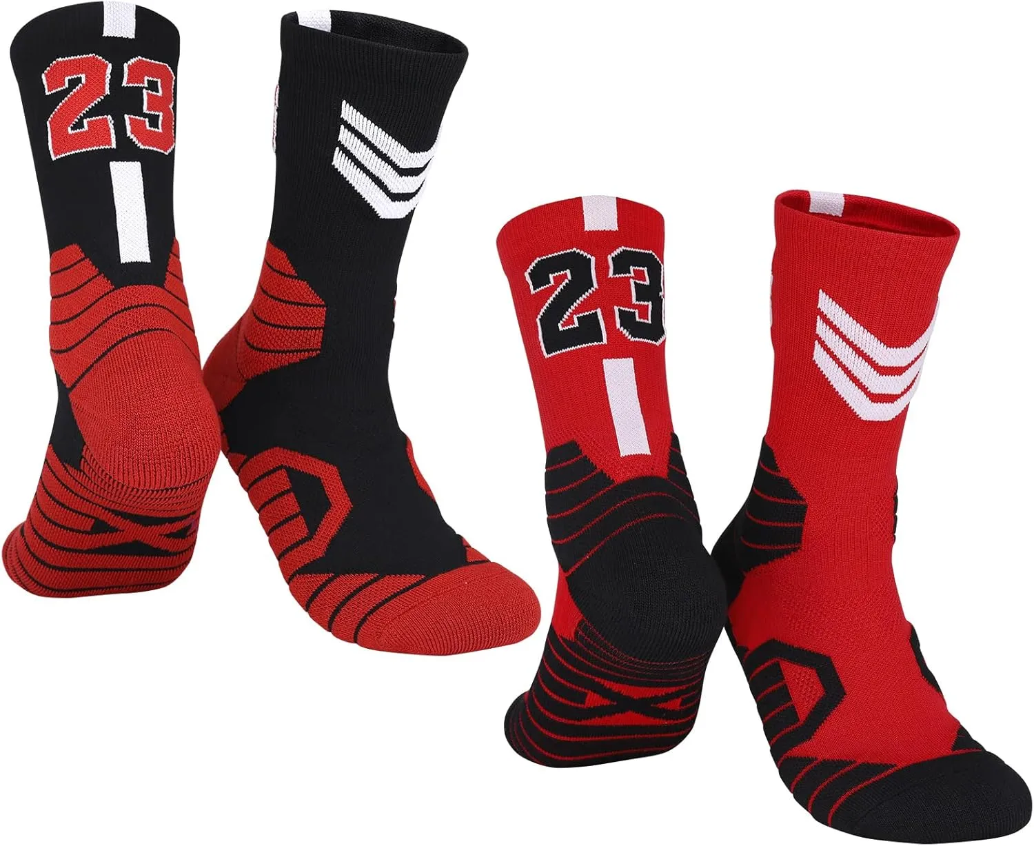 2-Pairs Basketball-Socks-for-Men & Boys, Basketball Team Lucky Number Sports-Star-Socks for Child & Adult