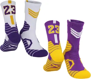2-Pairs Basketball-Socks-for-Men & Boys, Basketball Team Lucky Number Sports-Star-Socks for Child & Adult