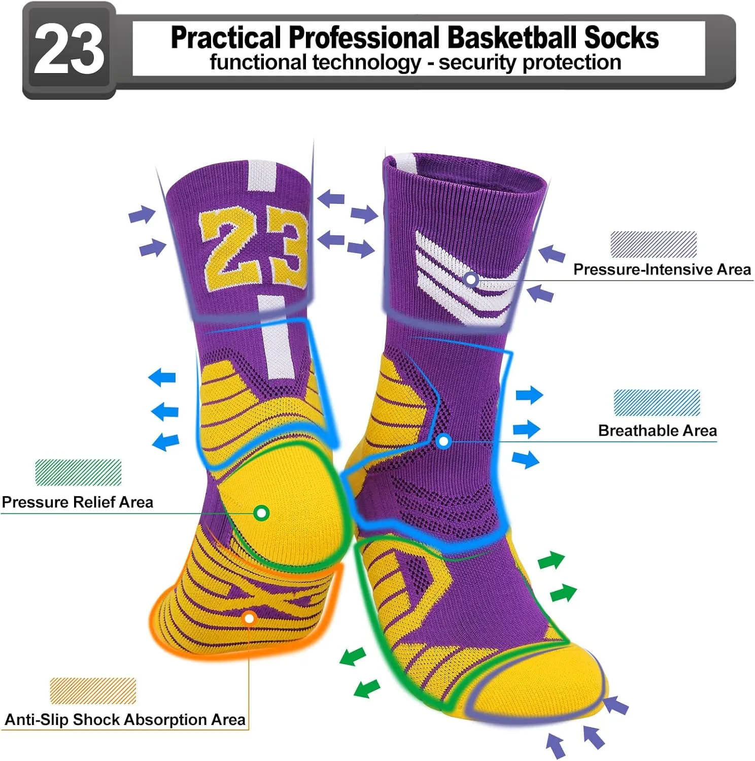 2-Pairs Basketball-Socks-for-Men & Boys, Basketball Team Lucky Number Sports-Star-Socks for Child & Adult