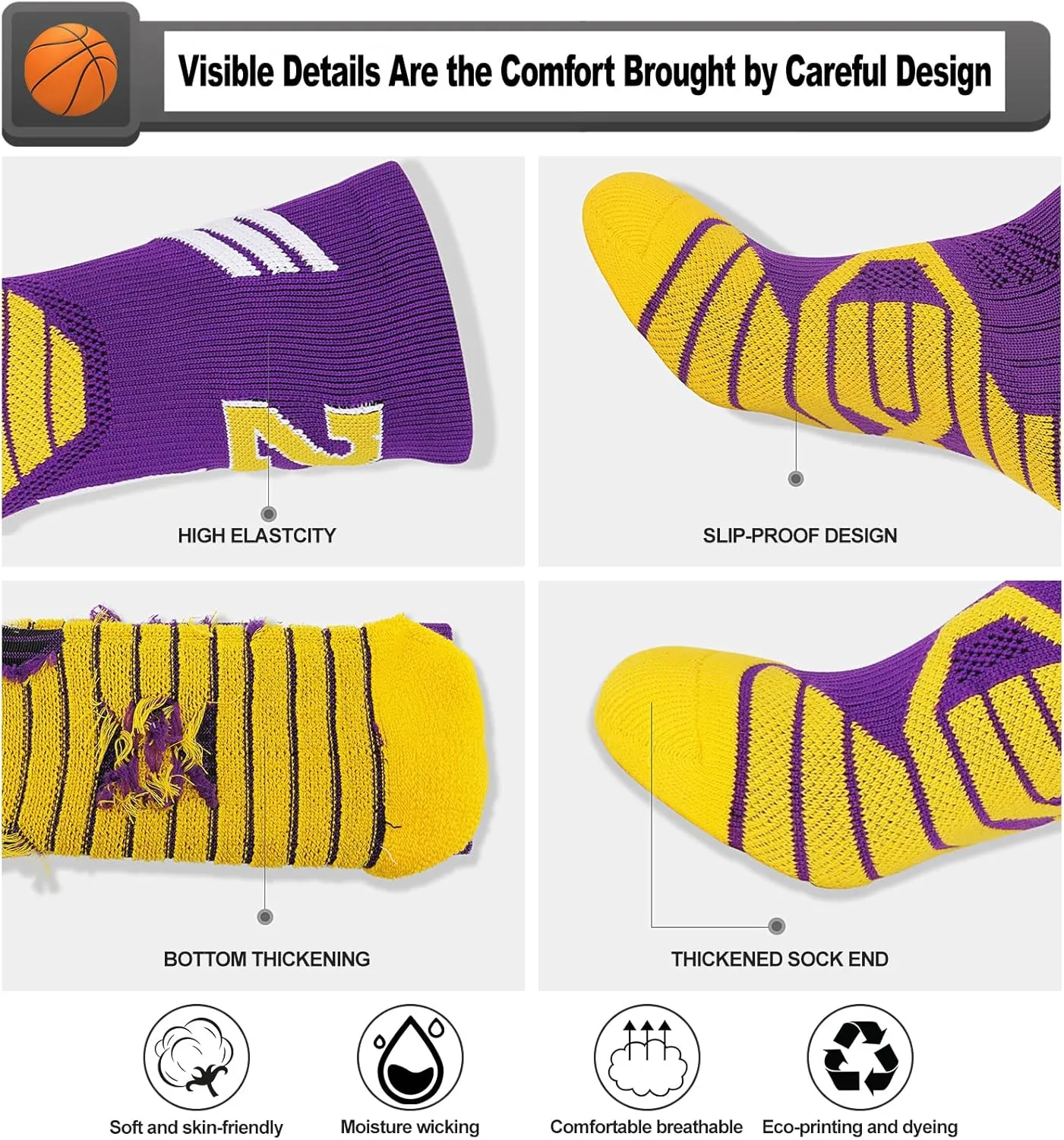 2-Pairs Basketball-Socks-for-Men & Boys, Basketball Team Lucky Number Sports-Star-Socks for Child & Adult