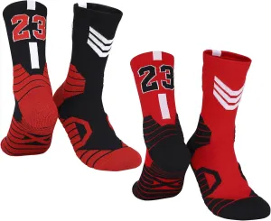 2-Pairs Basketball-Socks-for-Men & Boys, Basketball Team Lucky Number Sports-Star-Socks for Child & Adult