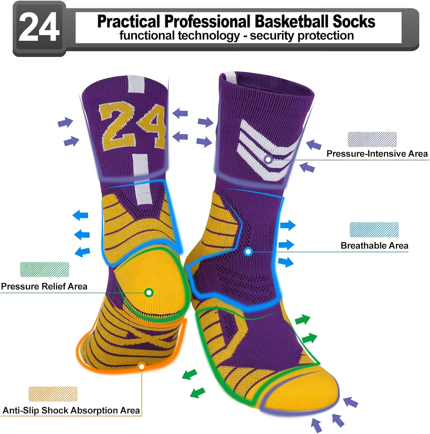2-Pairs Basketball-Socks-for-Men & Boys, Basketball Team Lucky Number Sports-Star-Socks for Child & Adult