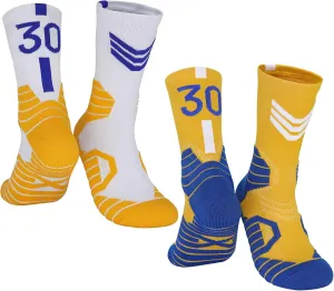 2-Pairs Basketball-Socks-for-Men & Boys, Basketball Team Lucky Number Sports-Star-Socks for Child & Adult
