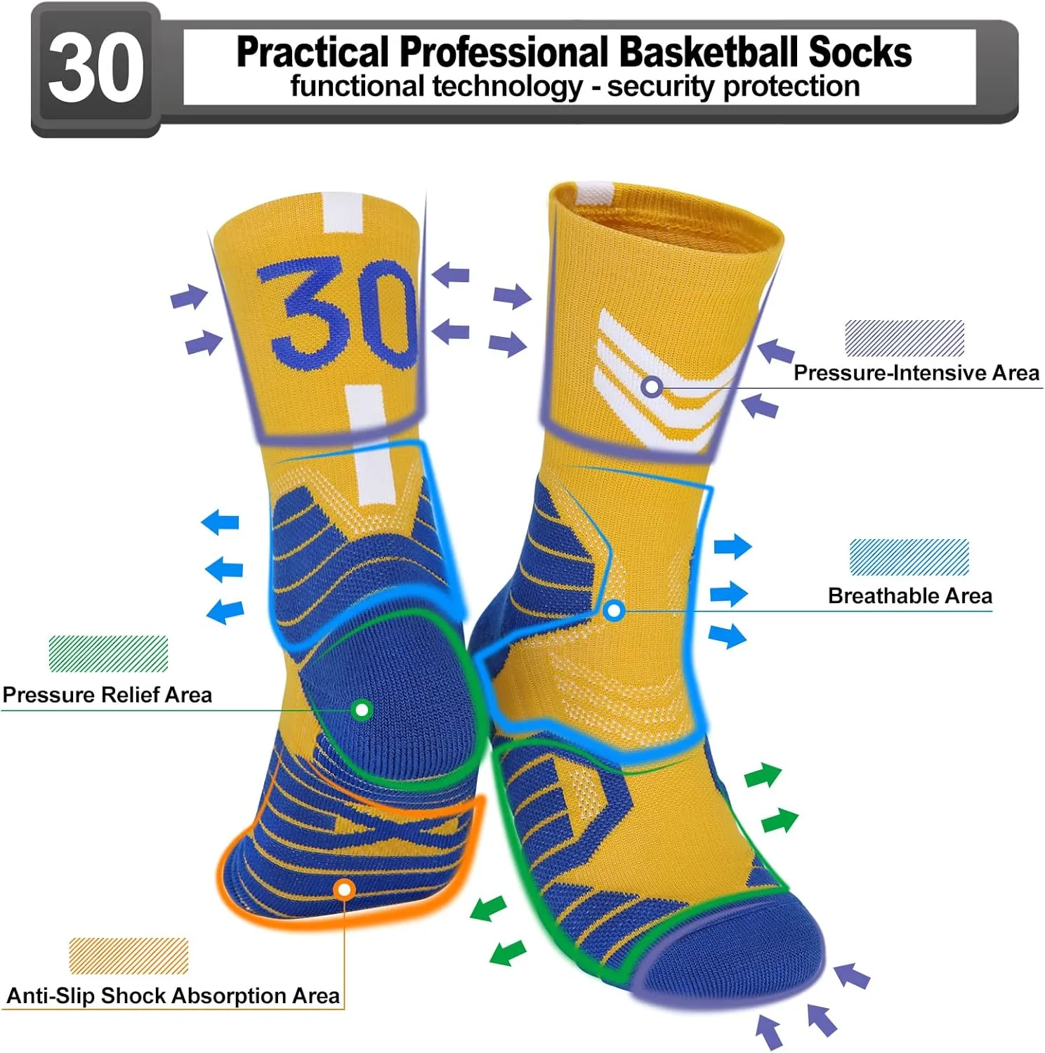 2-Pairs Basketball-Socks-for-Men & Boys, Basketball Team Lucky Number Sports-Star-Socks for Child & Adult