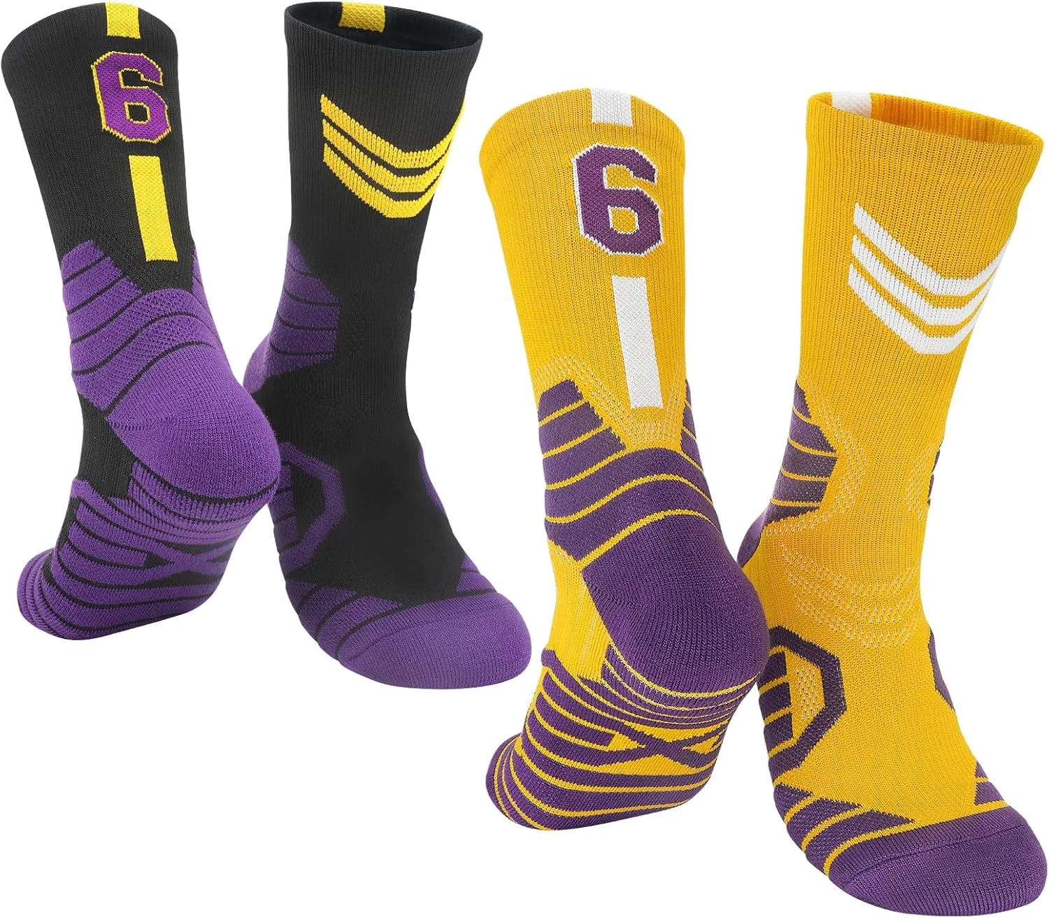 2-Pairs Basketball-Socks-for-Men & Boys, Basketball Team Lucky Number Sports-Star-Socks for Child & Adult