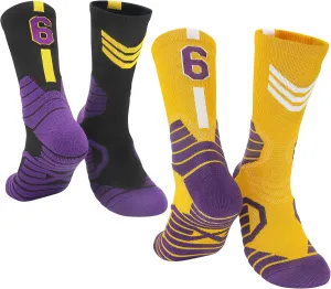 2-Pairs Basketball-Socks-for-Men & Boys, Basketball Team Lucky Number Sports-Star-Socks for Child & Adult