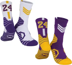 2-Pairs Basketball-Socks-for-Men & Boys, Basketball Team Lucky Number Sports-Star-Socks for Child & Adult