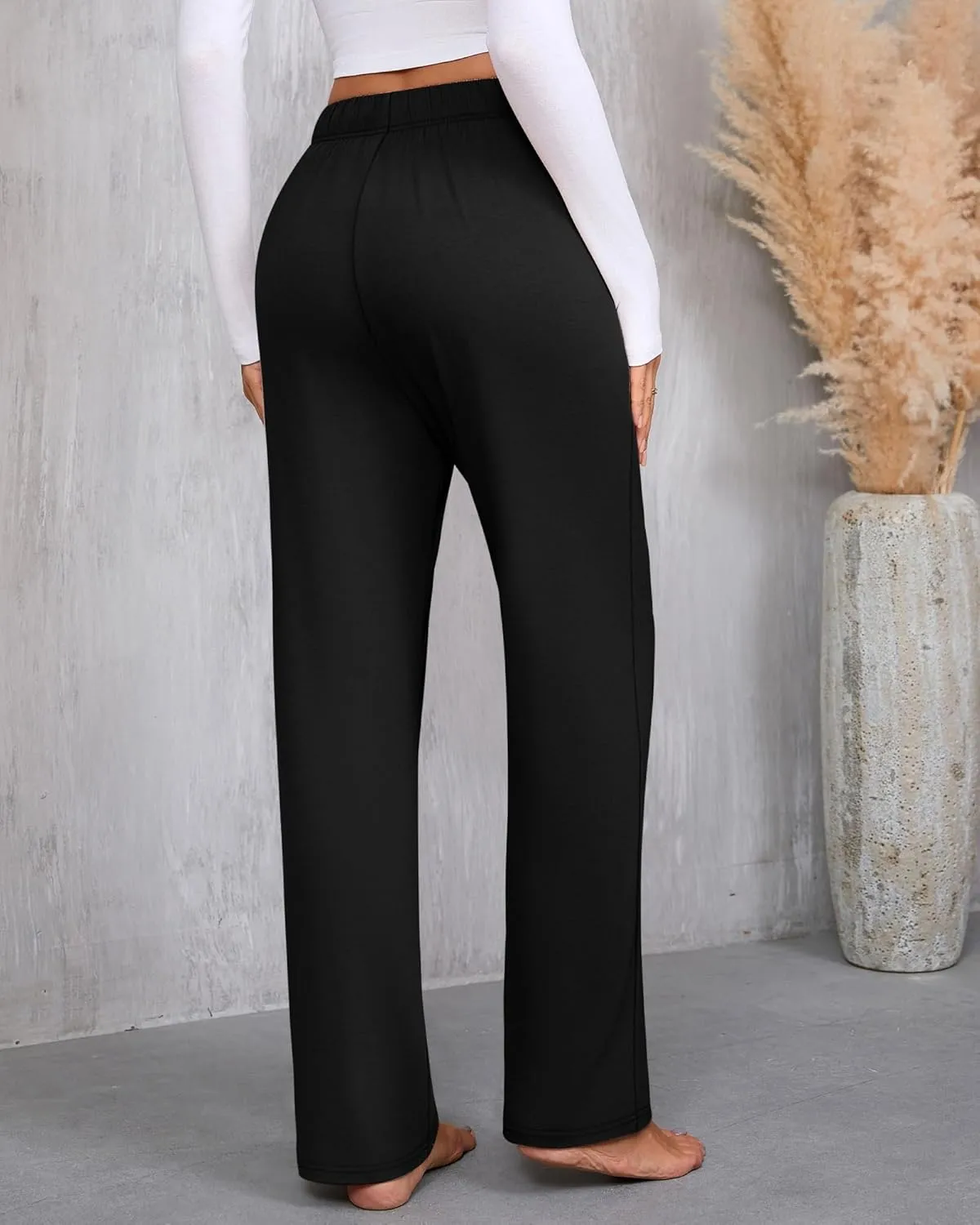3 Pack Women's Lounge Pants with Pockets Casual Wide Leg Drawstring Yoga Pants Straight Trousers Spring Bottoms