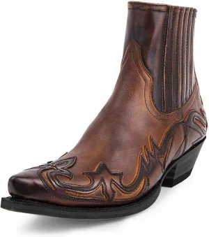 ADMLZQQ Men's Pointed Toe Cowboy Boots Slip-On Pointed Toe Chunky Heel Western Bootie
