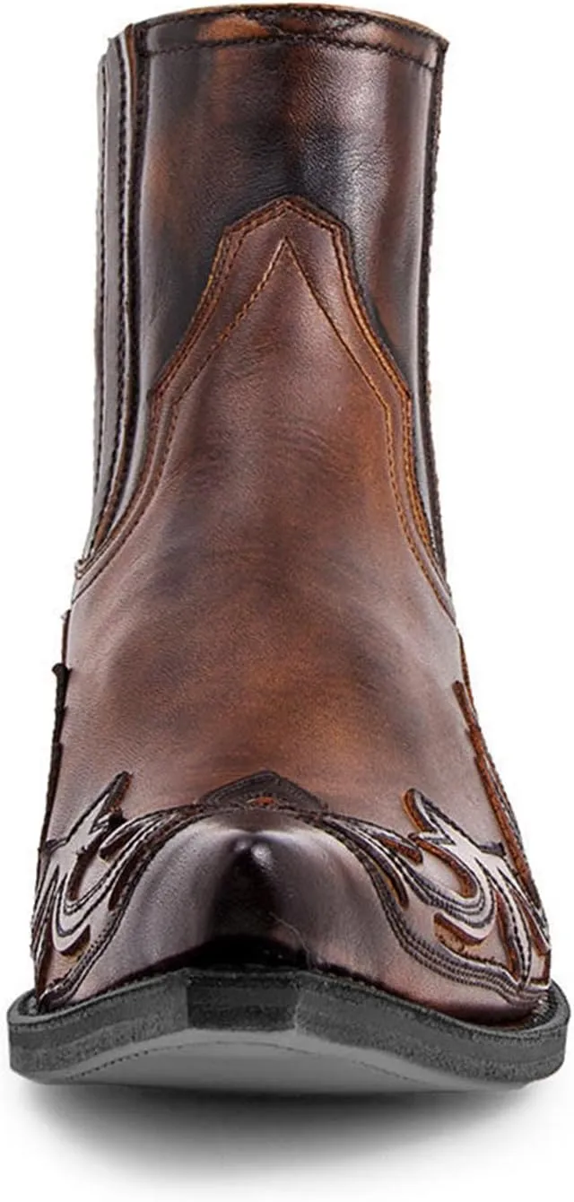 ADMLZQQ Men's Pointed Toe Cowboy Boots Slip-On Pointed Toe Chunky Heel Western Bootie