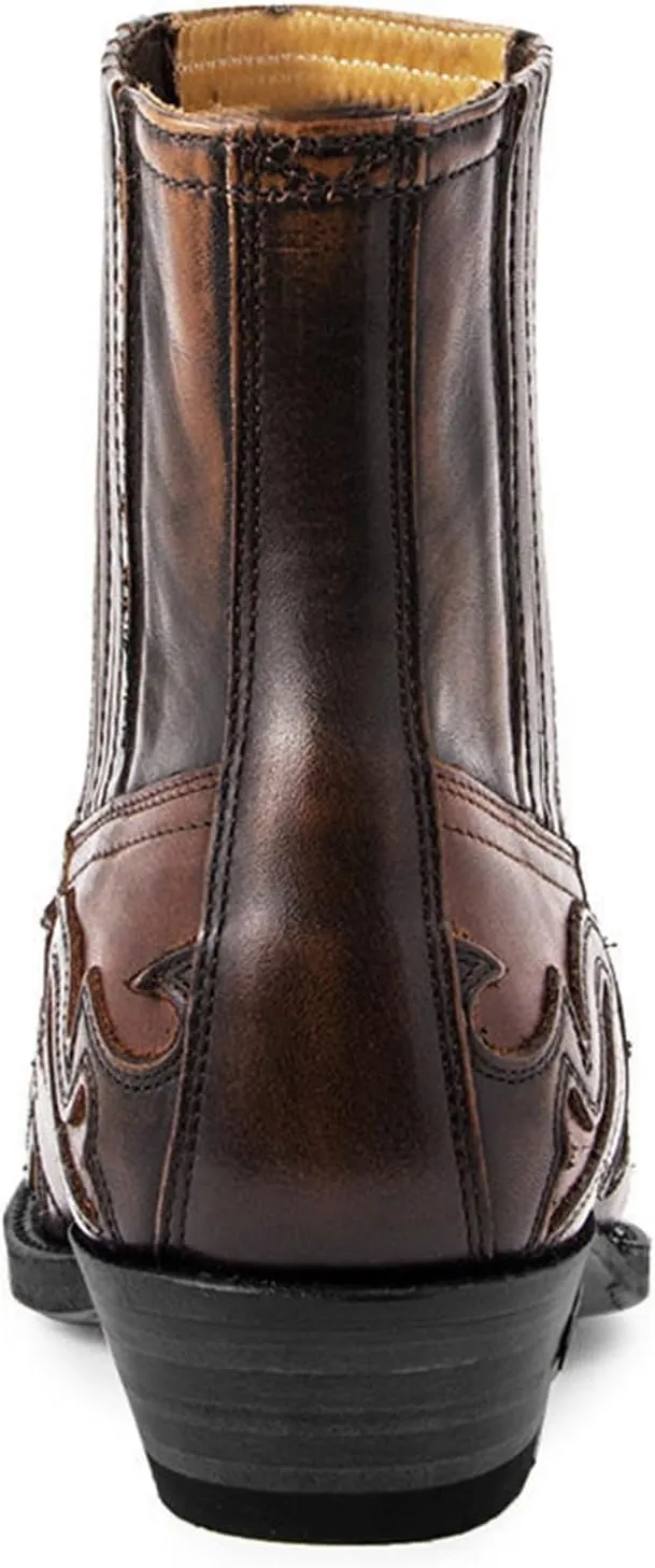 ADMLZQQ Men's Pointed Toe Cowboy Boots Slip-On Pointed Toe Chunky Heel Western Bootie