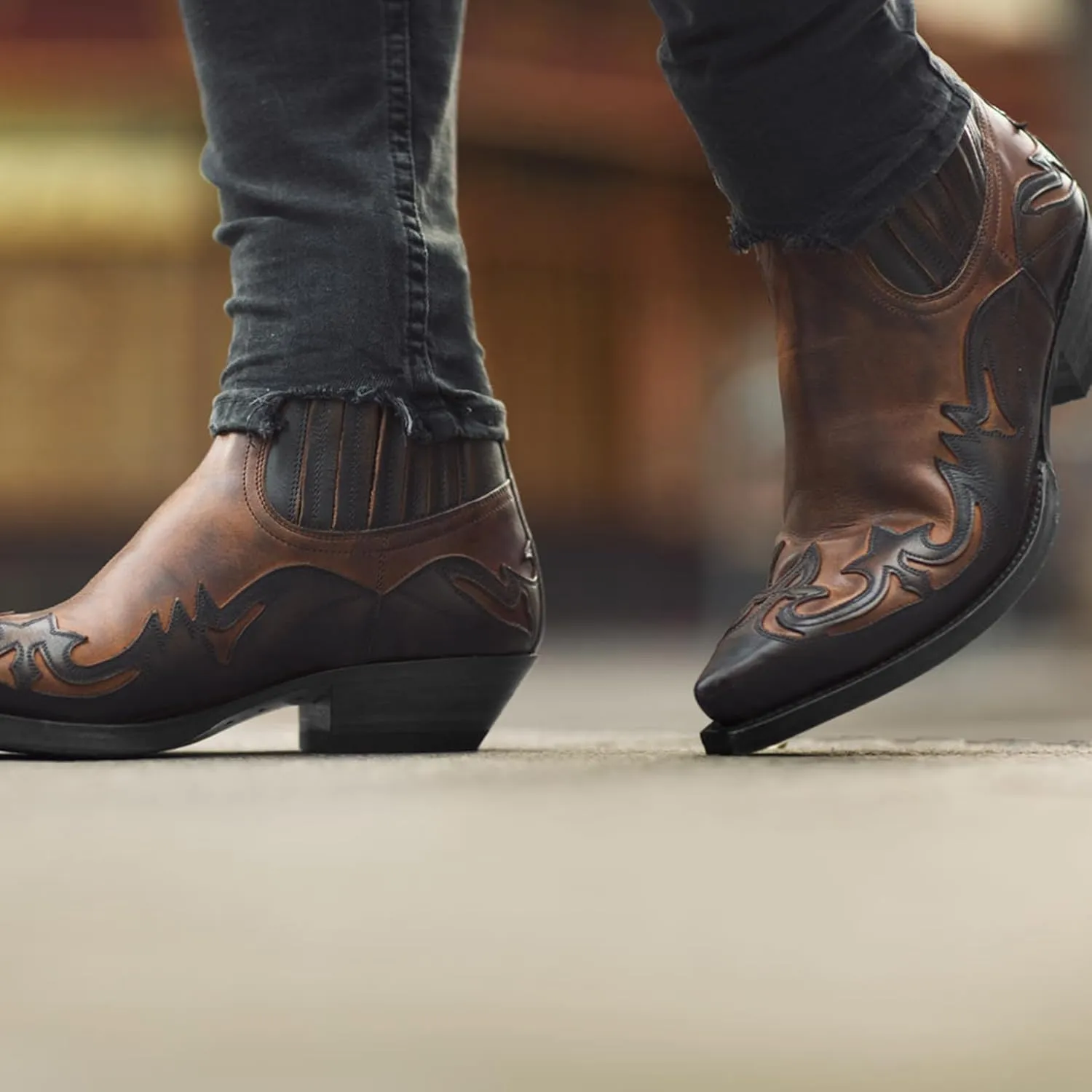 ADMLZQQ Men's Pointed Toe Cowboy Boots Slip-On Pointed Toe Chunky Heel Western Bootie