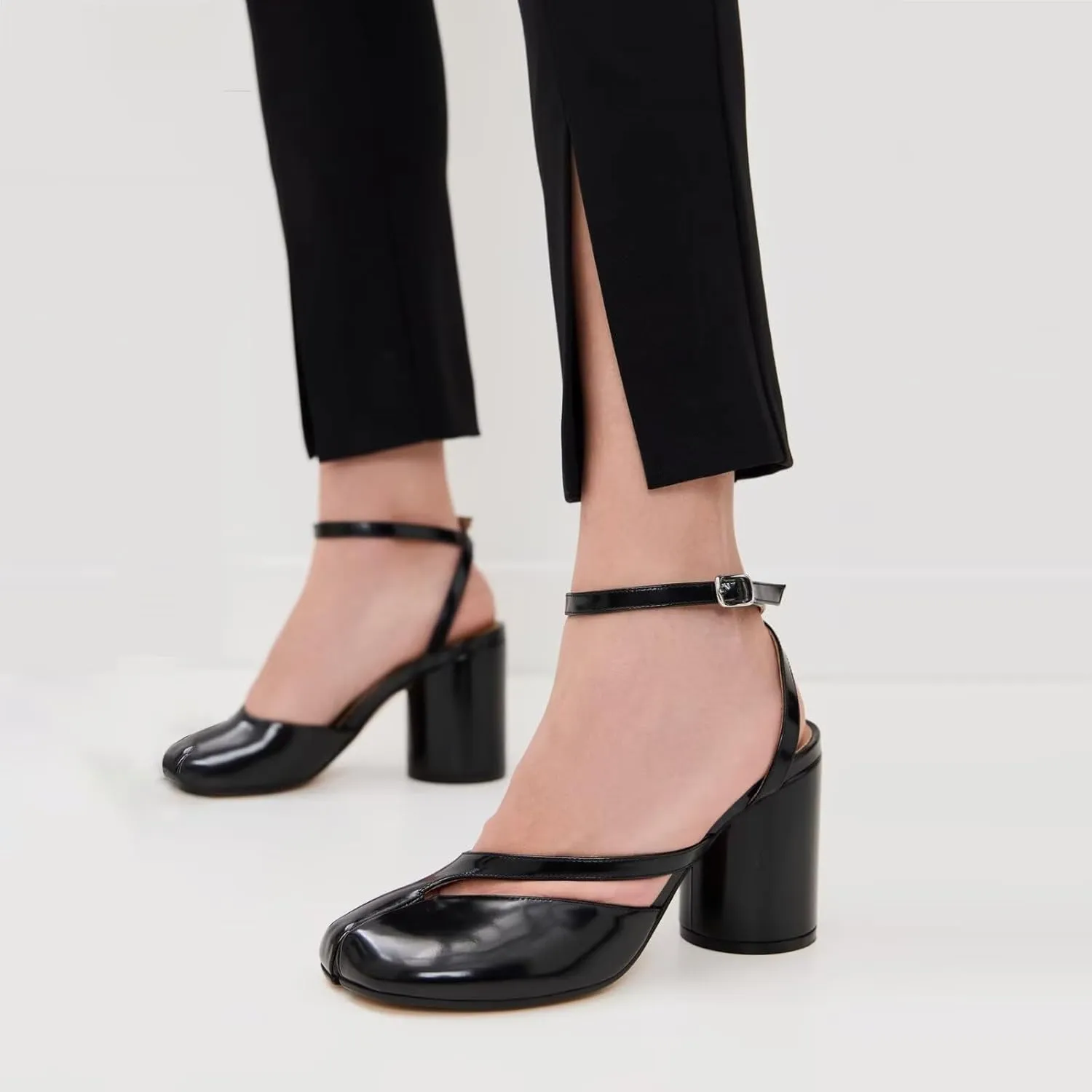 Agodor Women's Chunky Block High Heels Split Toe Pumps Ankle Strap Slingback Heels Tabi Shoes Comfort Dress Heeled Sandals