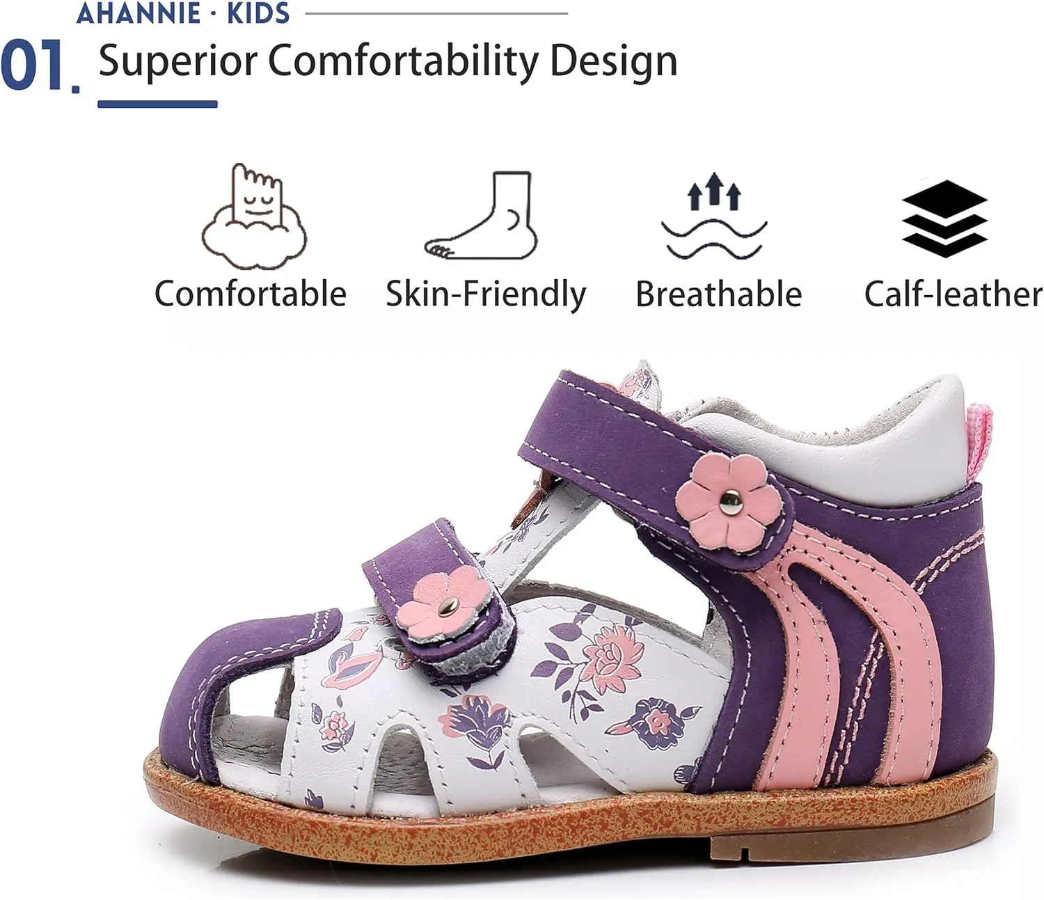 Ahannie Boys Girls Sandals for Toddler & Little Kids Closed Toe Summer Shoes with Hook Loop