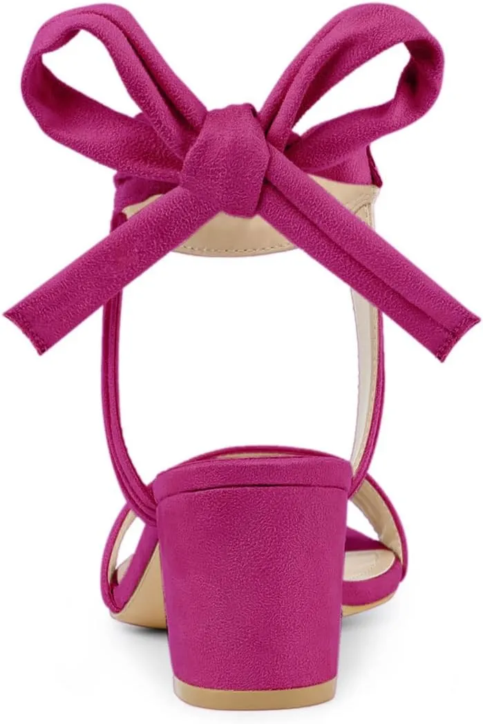 Allegra K Women Open Toe Ankle Tie Back Chunky Heel Sandals