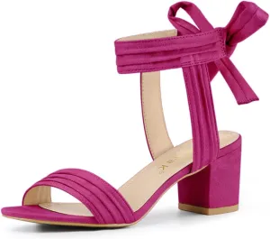 Allegra K Women Open Toe Ankle Tie Back Chunky Heel Sandals