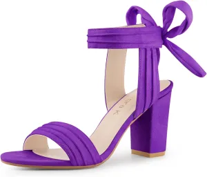 Allegra K Women Open Toe Ankle Tie Back Chunky Heel Sandals