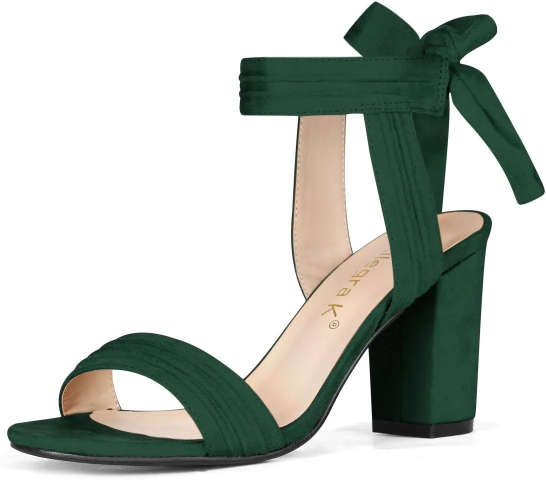 Allegra K Women Open Toe Ankle Tie Back Chunky Heel Sandals