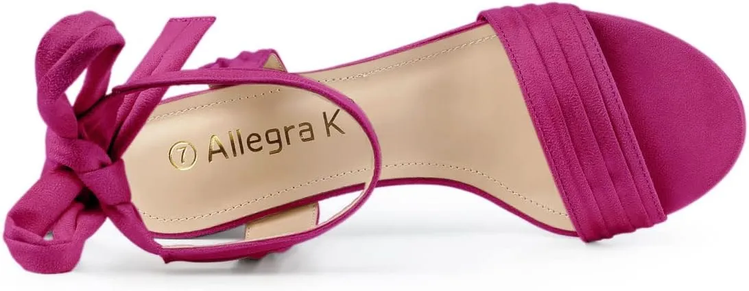 Allegra K Women Open Toe Ankle Tie Back Chunky Heel Sandals