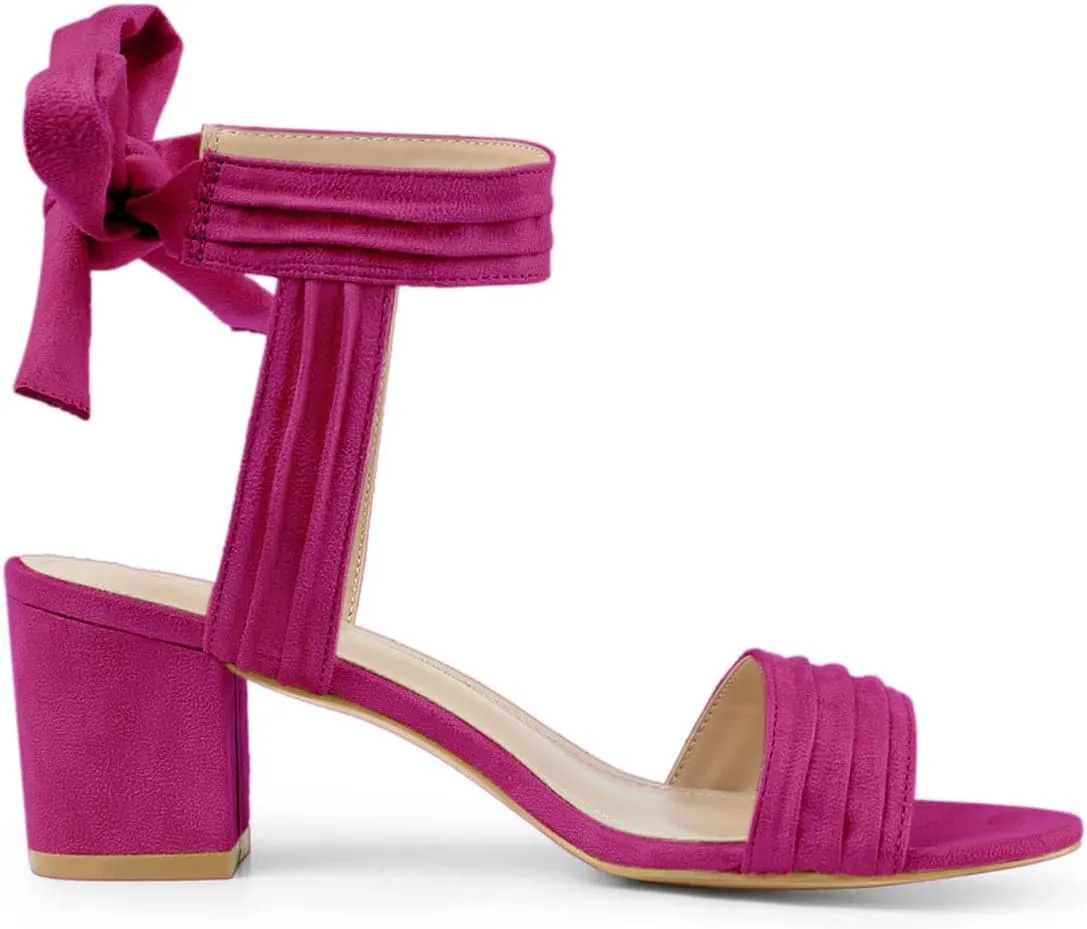 Allegra K Women Open Toe Ankle Tie Back Chunky Heel Sandals