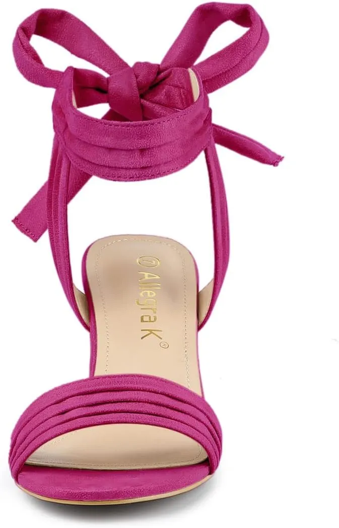 Allegra K Women Open Toe Ankle Tie Back Chunky Heel Sandals