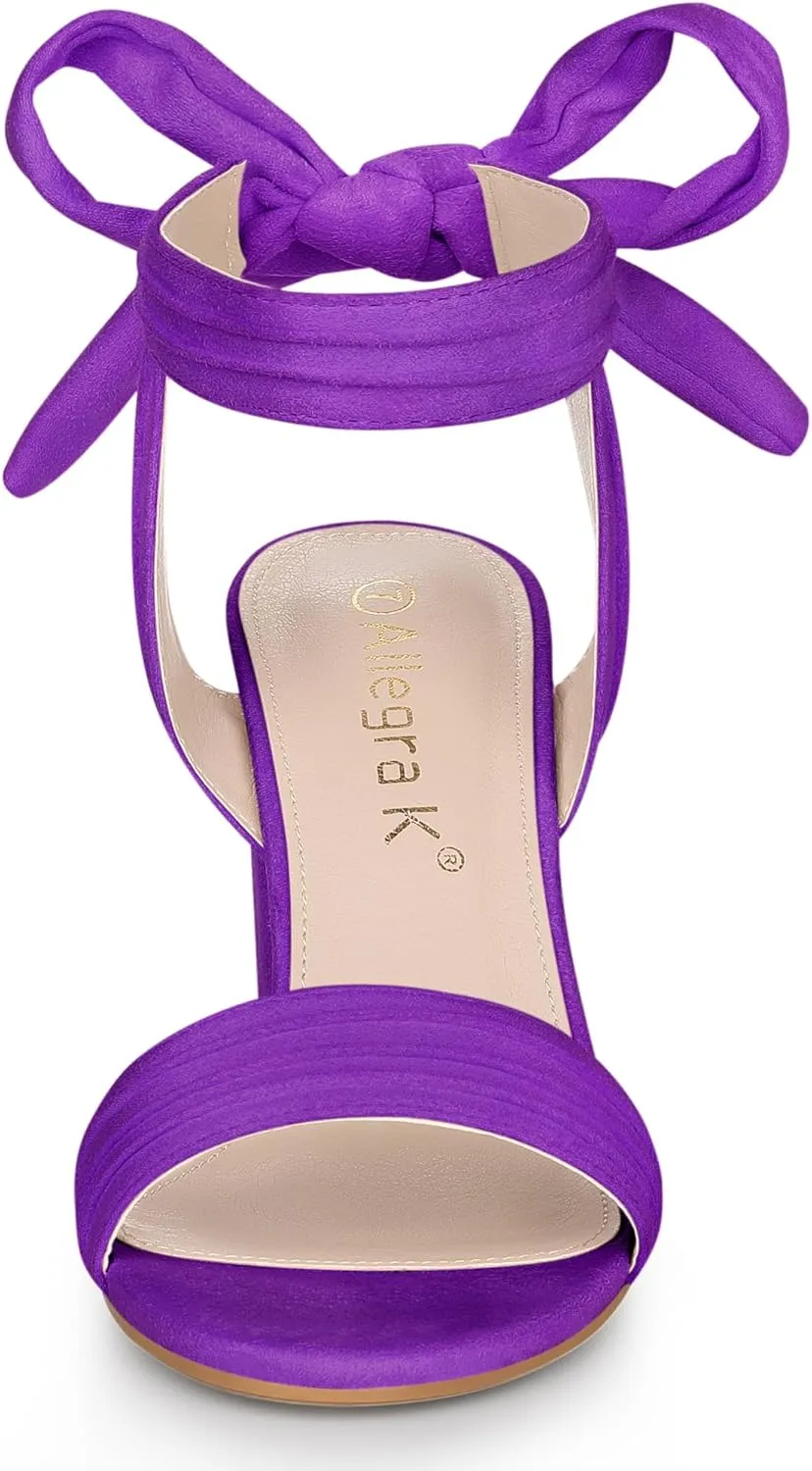 Allegra K Women Open Toe Ankle Tie Back Chunky Heel Sandals