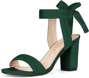 Allegra K Women Open Toe Ankle Tie Back Chunky Heel Sandals