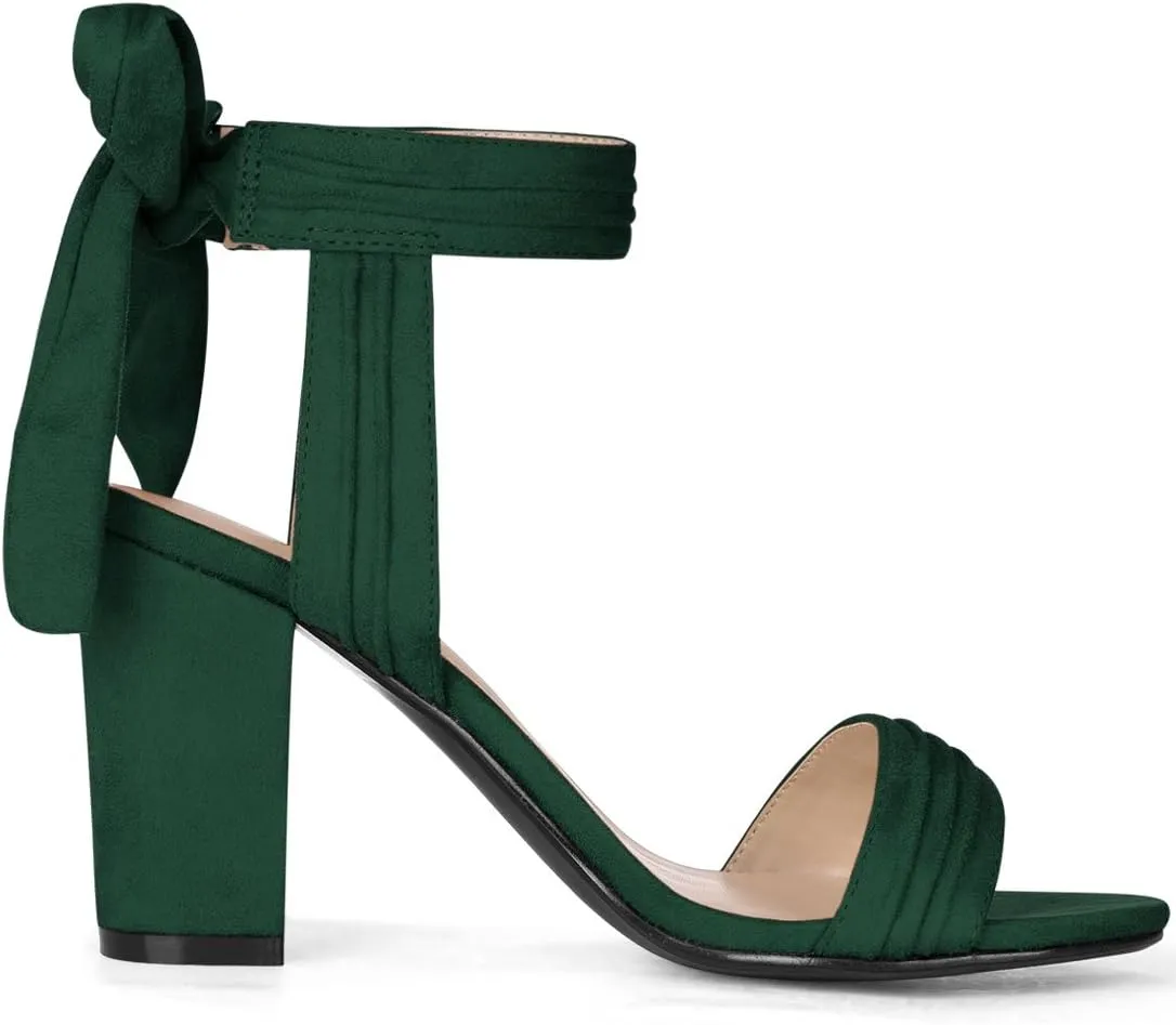Allegra K Women Open Toe Ankle Tie Back Chunky Heel Sandals