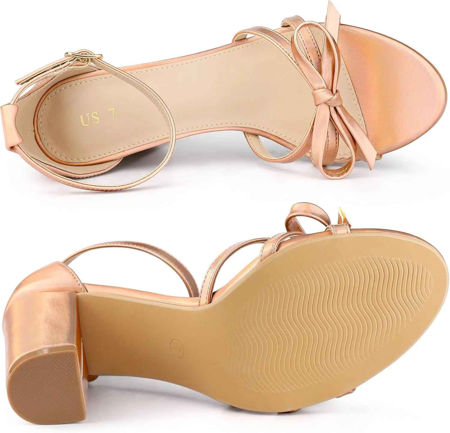 Allegra K Women's Bow Decor Ankle Strap Block Heels Sandals