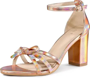 Allegra K Women's Bow Decor Ankle Strap Block Heels Sandals