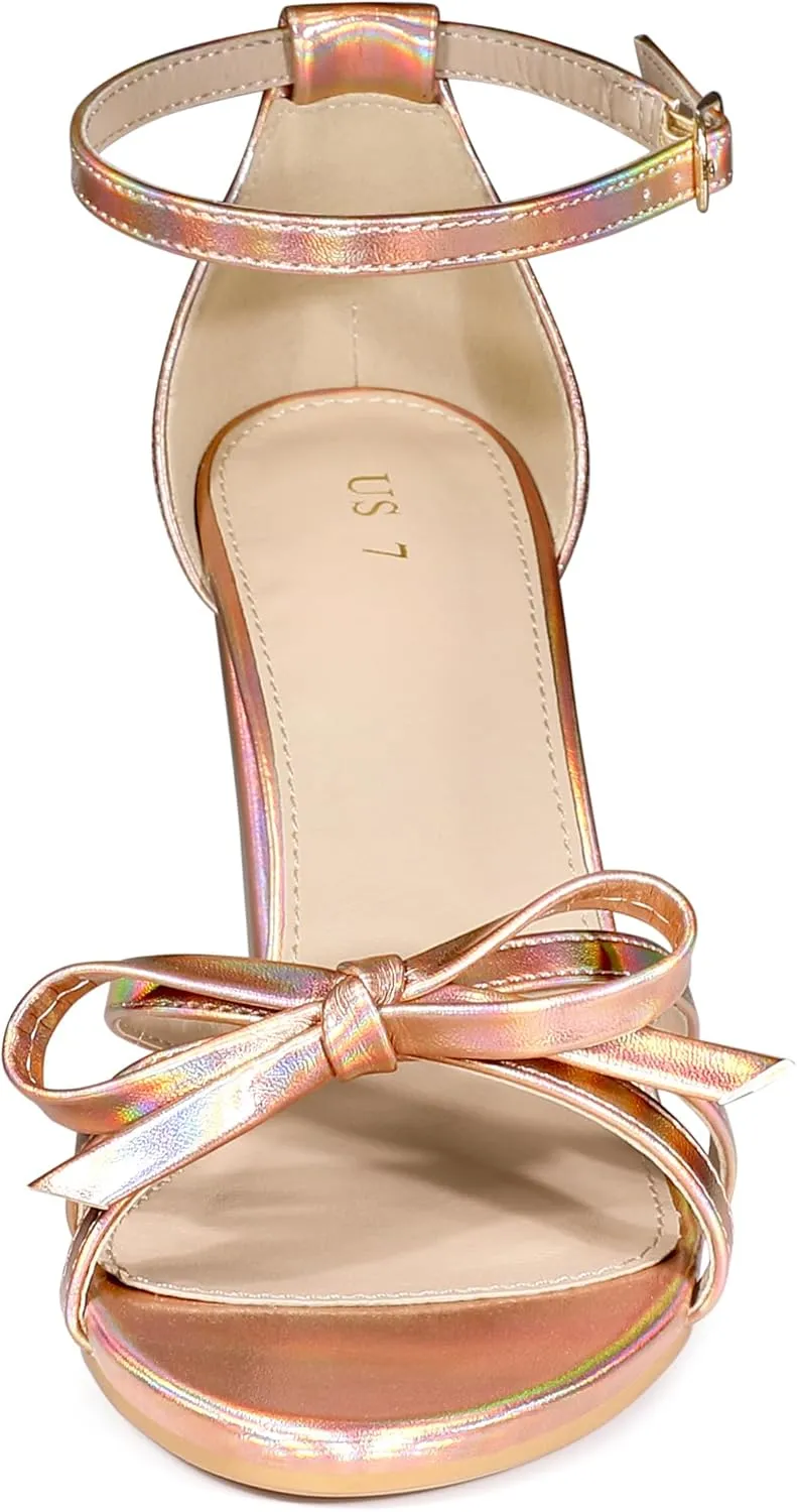 Allegra K Women's Bow Decor Ankle Strap Block Heels Sandals
