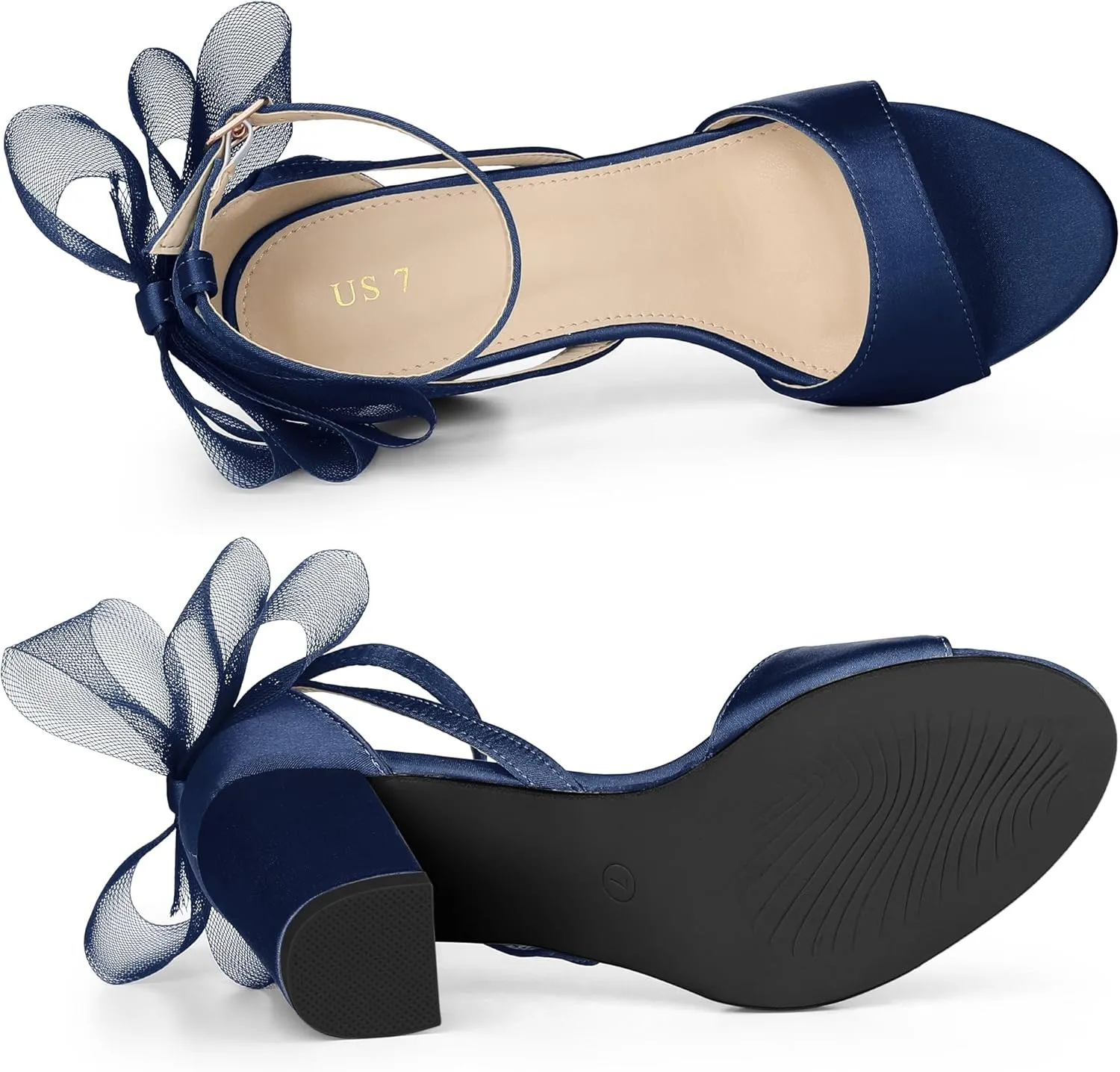 Allegra K Women's Bow Shoes Open Toe Chunky Heel Sandals