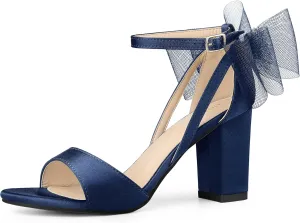 Allegra K Women's Bow Shoes Open Toe Chunky Heel Sandals