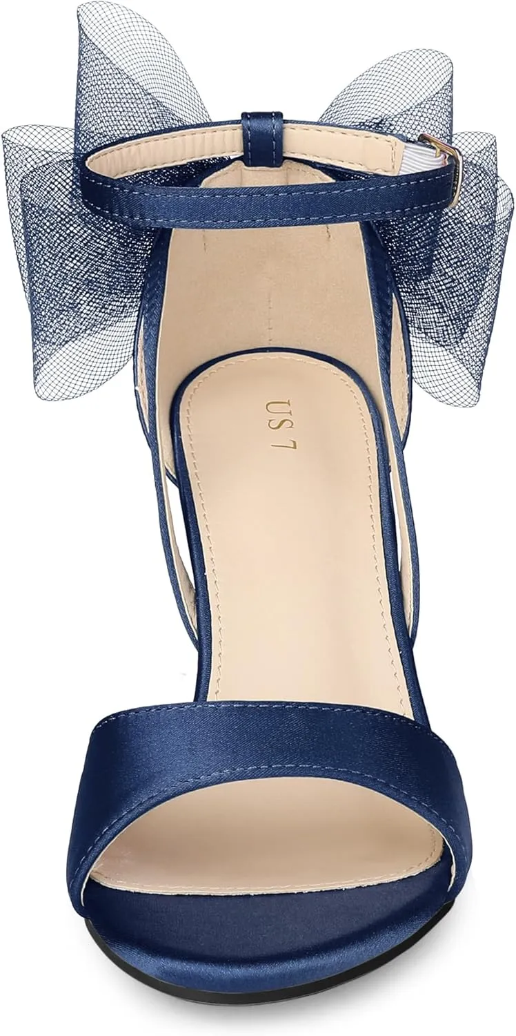 Allegra K Women's Bow Shoes Open Toe Chunky Heel Sandals
