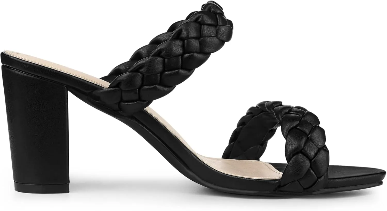Allegra K Women's Braided Heeled Slip on Chunky Heel Slide Sandals