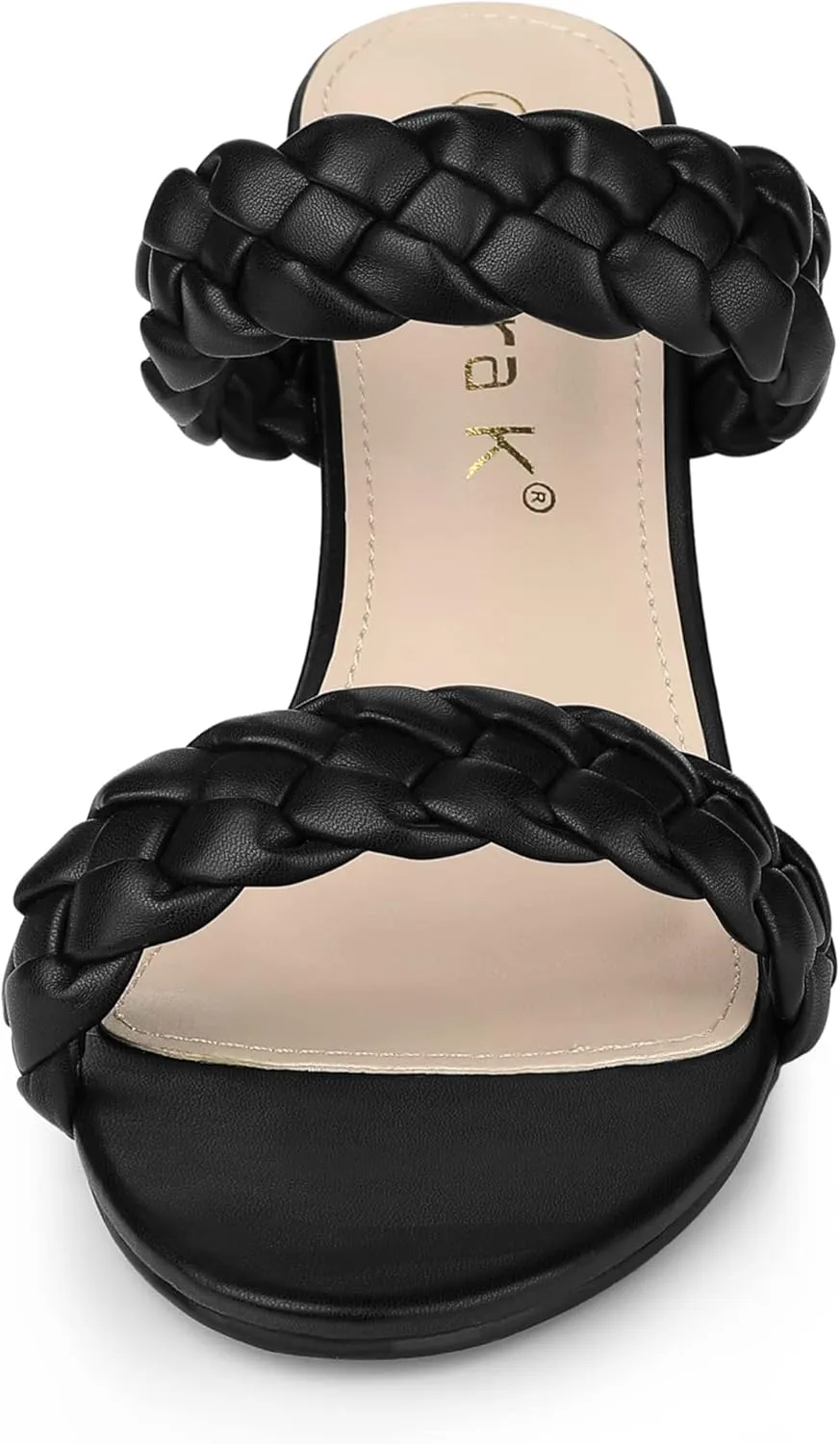 Allegra K Women's Braided Heeled Slip on Chunky Heel Slide Sandals