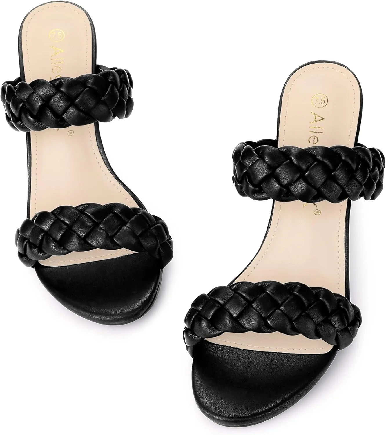 Allegra K Women's Braided Heeled Slip on Chunky Heel Slide Sandals