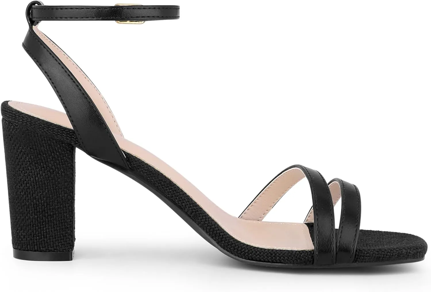 Allegra K Women's Chunky Heel Raffia Heels Bohemia Square Toe Slingback Strappy Linen Sandals