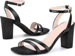 Allegra K Women's Chunky Heel Raffia Heels Bohemia Square Toe Slingback Strappy Linen Sandals