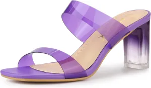 Allegra K Women's Colorful Straps Clear Heels Chunky Heel Clear Sandals