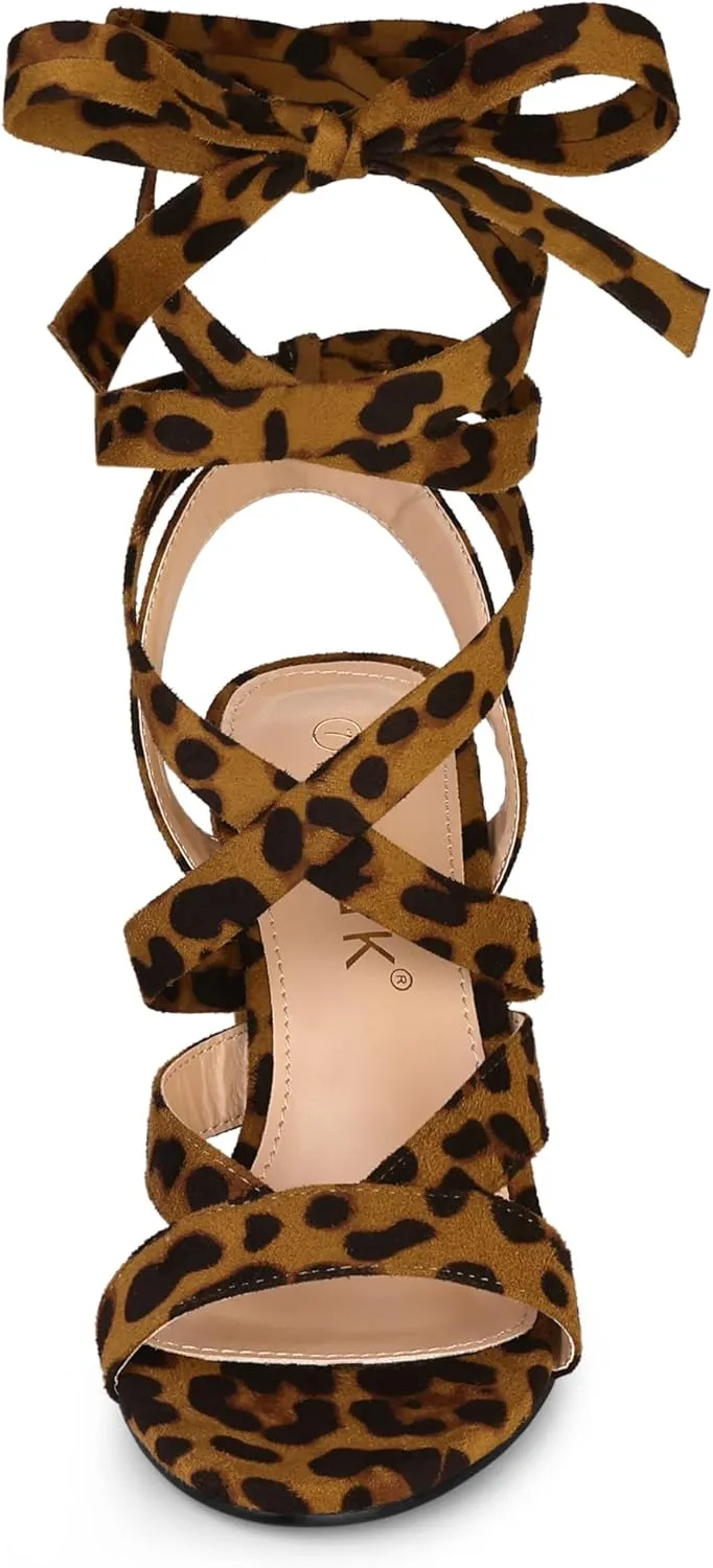 Allegra K Women's Crisscross Chunky Heel Lace Ups Sandals