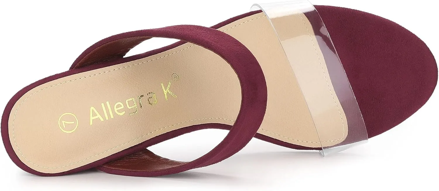 Allegra K Women's Dual Clear Strap Block Heels Slides Sandals