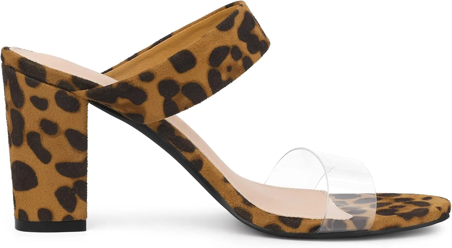 Allegra K Women's Dual Clear Strap Block Heels Slides Sandals