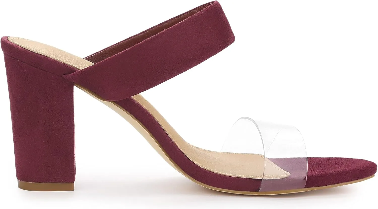 Allegra K Women's Dual Clear Strap Block Heels Slides Sandals