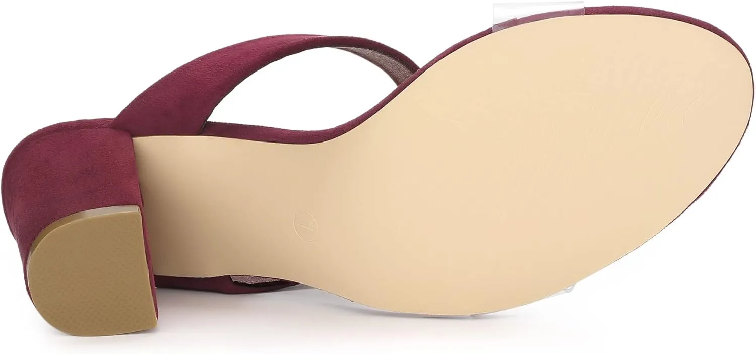 Allegra K Women's Dual Clear Strap Block Heels Slides Sandals