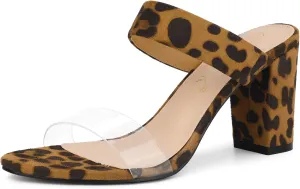Allegra K Women's Dual Clear Strap Block Heels Slides Sandals