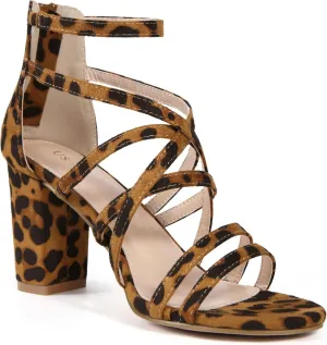 Allegra K Women's Gladiator Heels Strappy Back Zip Chunky Heel Sandals