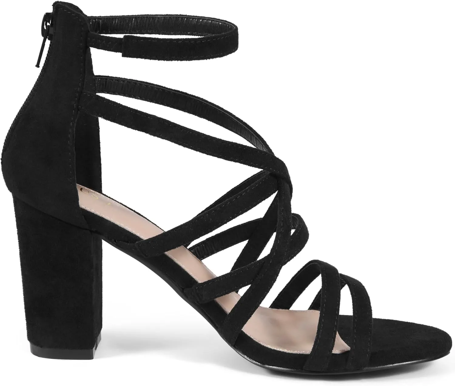 Allegra K Women's Gladiator Heels Strappy Back Zip Chunky Heel Sandals
