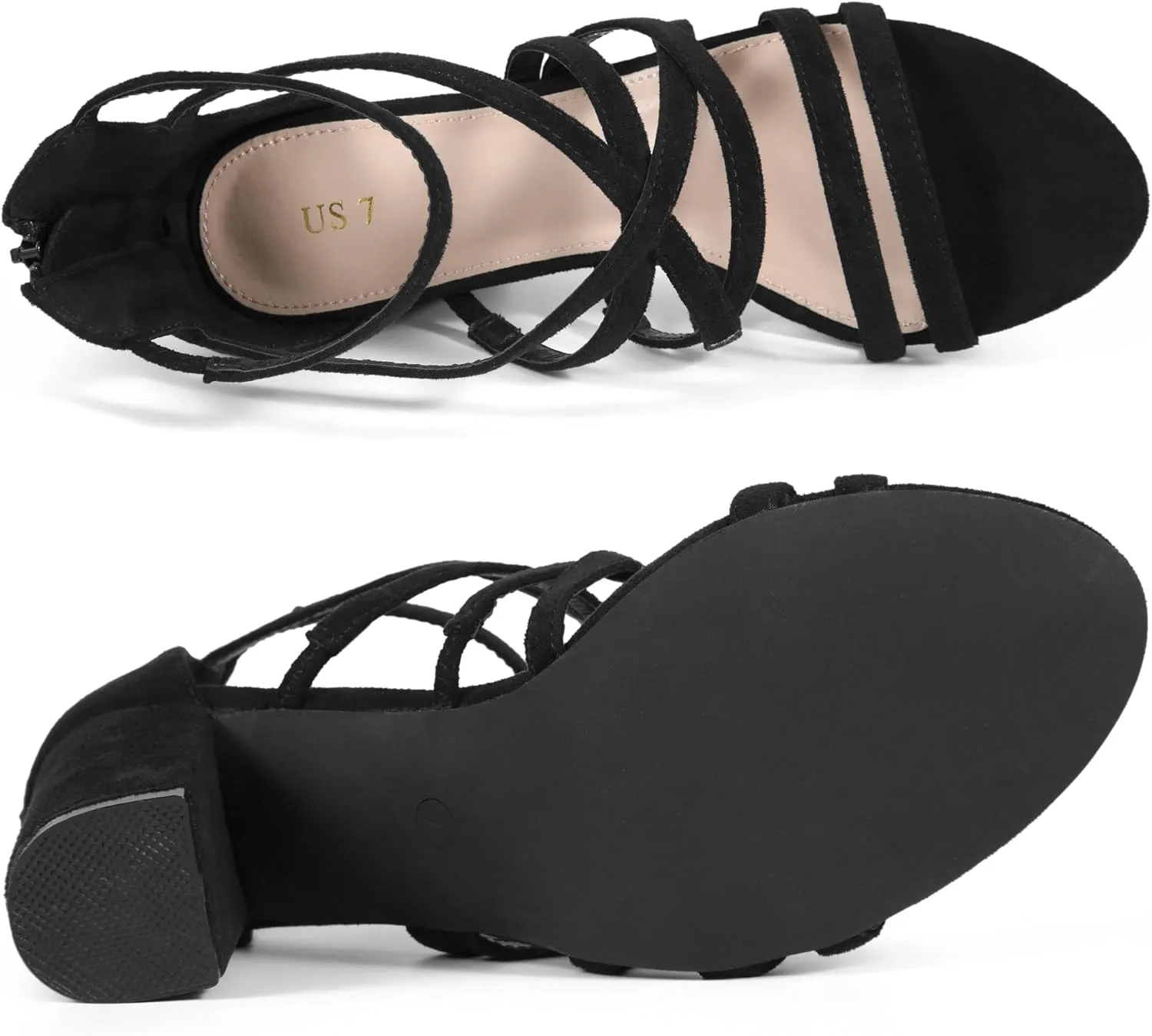 Allegra K Women's Gladiator Heels Strappy Back Zip Chunky Heel Sandals