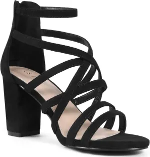 Allegra K Women's Gladiator Heels Strappy Back Zip Chunky Heel Sandals